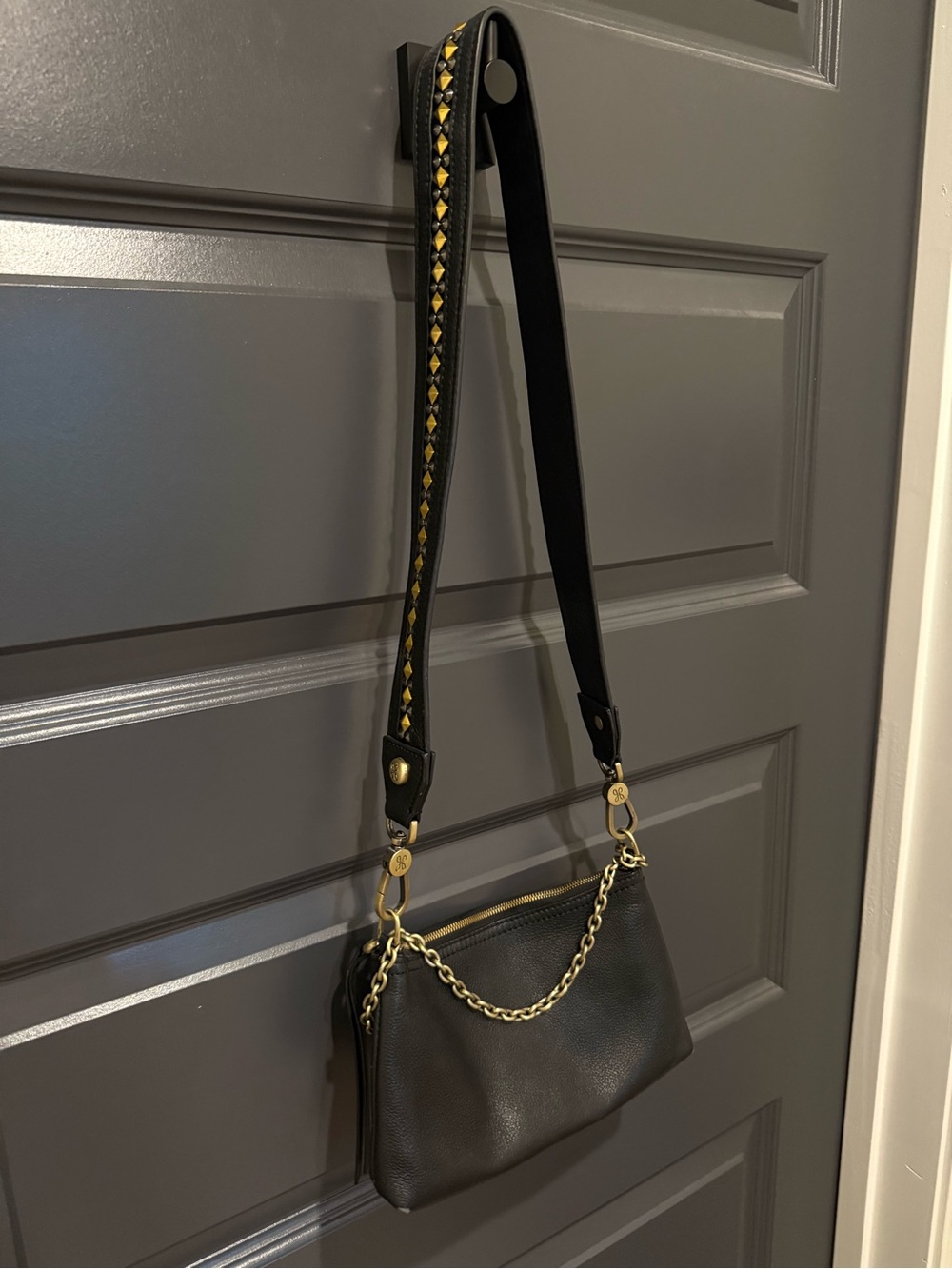Hobo Leather Bag with Gold Chain Strap